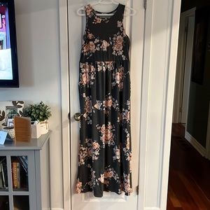 Dark grey, floral dress